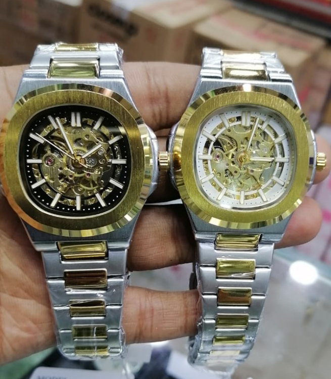 Luxury Skeleton Dial Watches Dual Tone